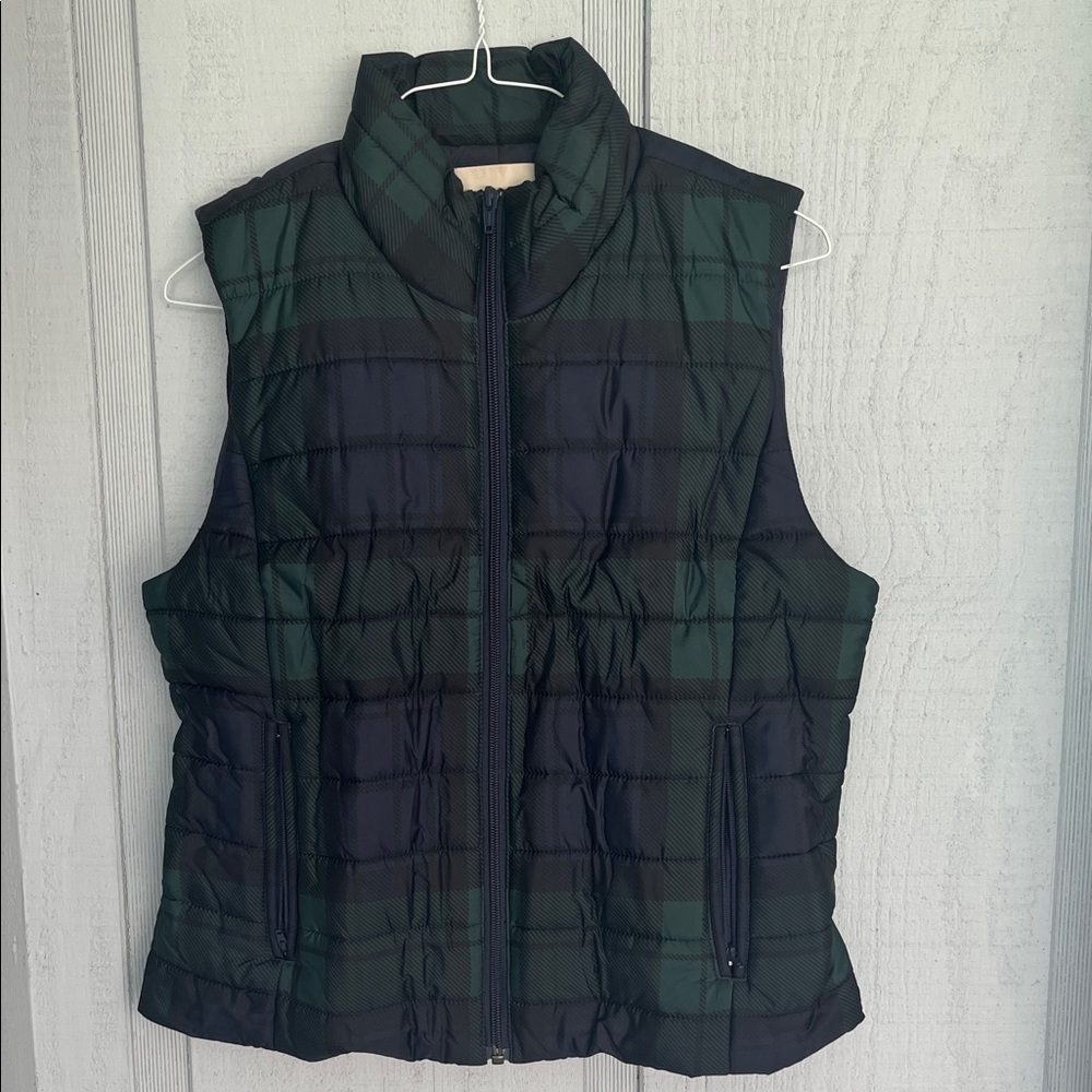 LOFT Dark Green and Black Checkered Vest Size Small EUC
